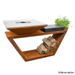 Braséro Plancha Artiss G4 Corten 90 Cm Acier Plaque Et Tablette Granit -Barbecue Fournitures Magasin brasero artis g4 corten plancha acier carbone tablette granite 2