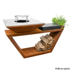 Braséro Plancha Artiss G4 Corten 90 Cm Acier Plaque Et Tablette Granit -Barbecue Fournitures Magasin brasero artis g4 corten plancha acier carbone tablette granite 3