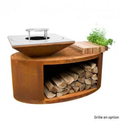 Braséro Plancha Artiss G3 Corten 90 Cm Acier Et Tablette Bois -Barbecue Fournitures Magasin brasero artiss g3 corten plancha acier carbone et tablette bois 2