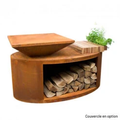 Braséro Plancha Artiss G3 Corten 90 Cm Acier Et Tablette Bois -Barbecue Fournitures Magasin brasero artiss g3 corten plancha acier carbone et tablette bois 4