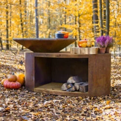 Braséro Plancha Artiss G3 Corten 90 Cm Acier Inoxydable Et Tablette Bois