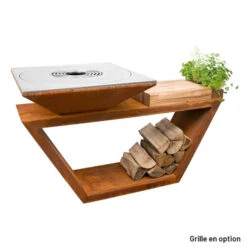 Braséro Plancha Artiss G4 Corten 90 Cm Plaque Acier Et Tablette Bois -Barbecue Fournitures Magasin brasero artiss g4 corten plancha acier carbone et tablette bois 2