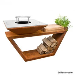 Braséro Plancha Artiss G4 Corten 90 Cm Plaque Acier Et Tablette Bois -Barbecue Fournitures Magasin brasero artiss g4 corten plancha acier carbone et tablette bois 3