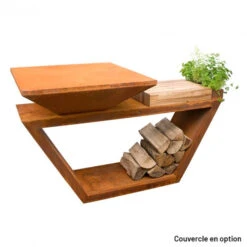 Braséro Plancha Artiss G4 Corten 90 Cm Plaque Inox Et Tablette Bois -Barbecue Fournitures Magasin brasero artiss g4 corten plancha acier inoxydable et tablette bois 9