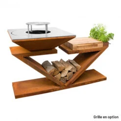Braséro Plancha Artiss G5 Corten 90 Cm Acier Et Tablette Bois -Barbecue Fournitures Magasin brasero artiss g5 corten plancha acier carbone et tablette bois 2