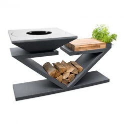 Braséro Plancha Artiss G5 Graphite 90 Cm Plaque Acier Et Tablette Bois