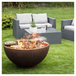 Braséro De Jardin Barbecue Plancha Boule Acier Corten Ø100 X H50 Cm -Barbecue Fournitures Magasin brasero boule corten diam 100 grilleplancha 2