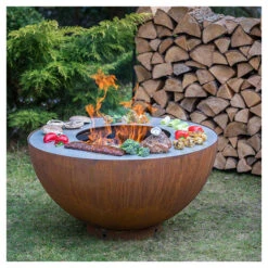 Braséro De Jardin Barbecue Plancha Boule Acier Corten Ø100 X H50 Cm -Barbecue Fournitures Magasin brasero boule corten diam 100 grilleplancha 3