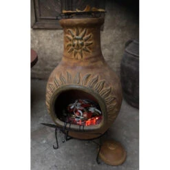 Cheminée Mexicaine Extérieure Jumbo 113 Cm Soleil Jaune -Barbecue Fournitures Magasin cheminee mexicaine jumbo soleil jaune 113cm sur base 2