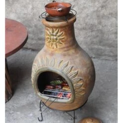 Cheminée Mexicaine Extérieure Jumbo 113 Cm Soleil Jaune -Barbecue Fournitures Magasin cheminee mexicaine jumbo soleil jaune 113cm sur base 3