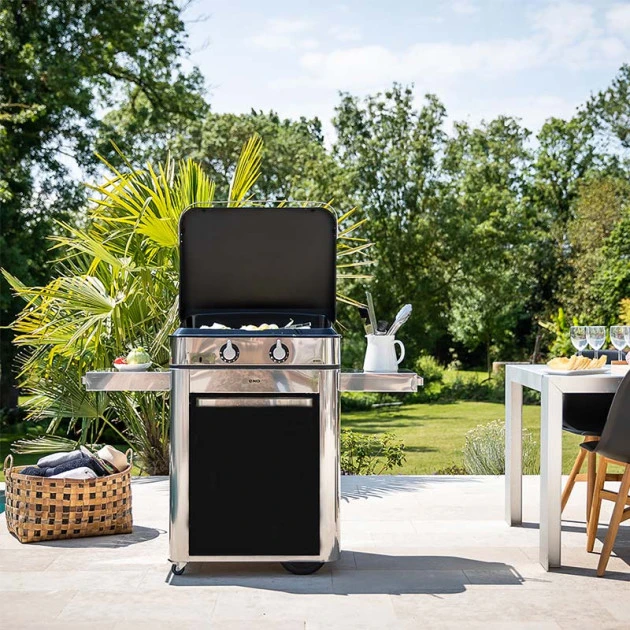 Ensemble Plancha Gaz Enosign 65 Inox Et Noir Sur Chariot + Capot 2 Ensemble Plancha Gaz Enosign 65 Inox Et Noir Sur Chariot + Capot – Image 2