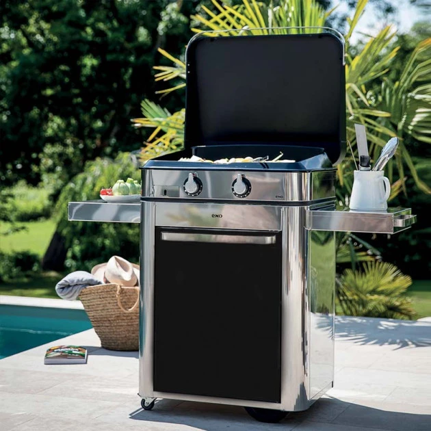 Ensemble Plancha Gaz Enosign 65 Inox Et Noir Sur Chariot + Capot 1 Ensemble Plancha Gaz Enosign 65 Inox Et Noir Sur Chariot + Capot