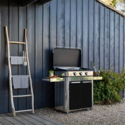 Ensemble Plancha Gaz Enosign 80 Inox Et Noir Avec Capot Sur Chariot Inox Et Noir Eno