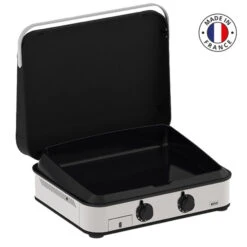 Plancha Gaz Eno 65 Enosign Inox Et Noir 2 Brûleurs 56 X 40 Avec Couvercle -Barbecue Fournitures Magasin plancha gaz enosign 65 inox et noir 2